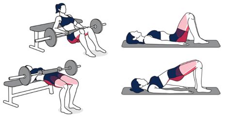 Ilustración mostrando la técnica correcta de la sentadilla y el puente de glúteo.