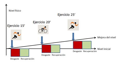 Gráfico mostrando la progresión de la duración del ejercicio físico en las fases de la dieta Dukan