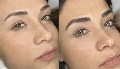 Comparativa de antes y después de un microblading de cejas, mostrando un resultado natural