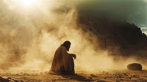 Ilustración de Jesús ayunando en el desierto