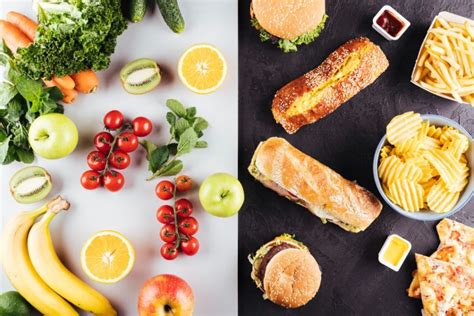 comparativa visual de alimentos procesados vs. alimentos frescos y caseros