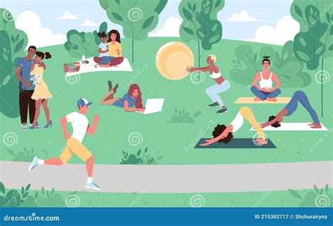 ilustración de una familia realizando actividades físicas al aire libre