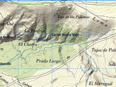 Mapa topográfico de una zona de Pirineos mostrando el trazado de varias fajas.