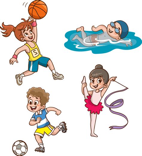 ilustración de niños jugando y practicando deportes, representando la importancia de la actividad física