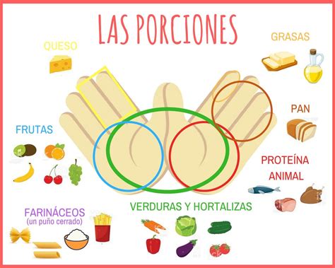 infografía detallando las porciones recomendadas de cada grupo de alimentos