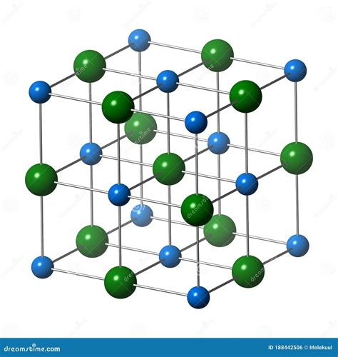 Representación de la estructura cristalina de una sal mineral, mostrando la disposición ordenada de cationes y aniones.