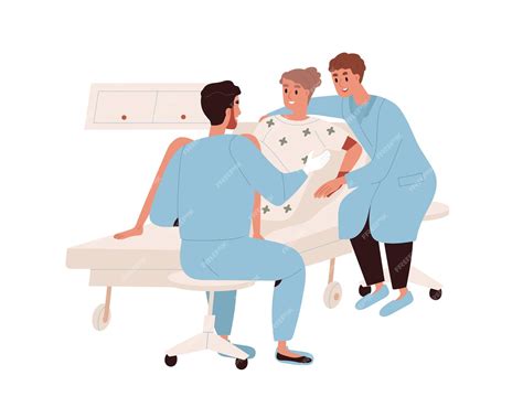 ilustración de un equipo médico multidisciplinar apoyando a una mujer embarazada