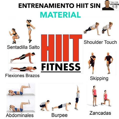 Diagrama de un circuito de entrenamiento HIIT con diferentes ejercicios.