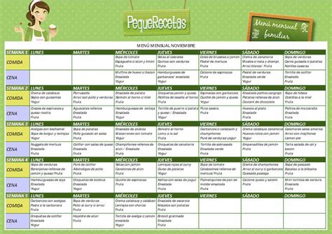 Ilustración de un menú semanal con platos saludables y bajos en calorías.